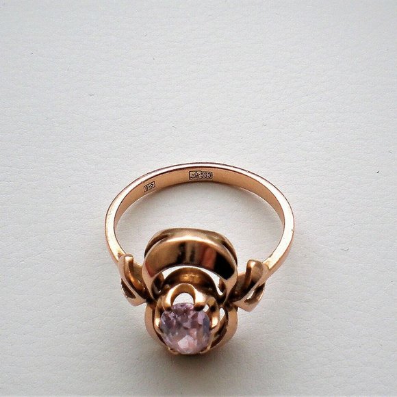 Vintage Original Russian Russia 14K 583 Rose Pink Gold Pink Purple Corundum RING - Picture 4 of 8